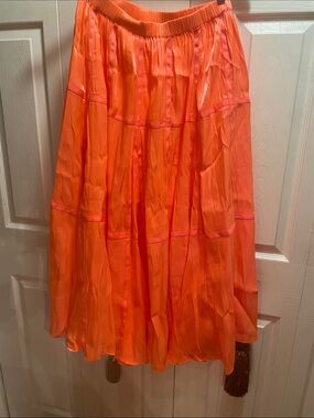 Women's Bright Orange A-Line Midi Skirt Anthropologie length 36